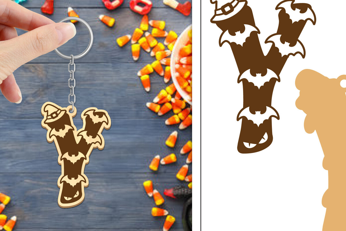 Intra απο ξύλο plywood  Χρώμα wenge 3mm-4mm πάχος - με μπρελόκ Halloween Aphabet Δίασταση 4x4 cm INTRAFABR-15516534