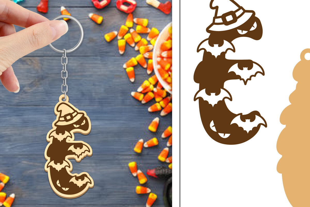 Intra απο ξύλο plywood  Χρώμα wenge 3mm-4mm πάχος - με μπρελόκ Halloween Aphabet Δίασταση 4x4 cm INTRAFABR-21985154