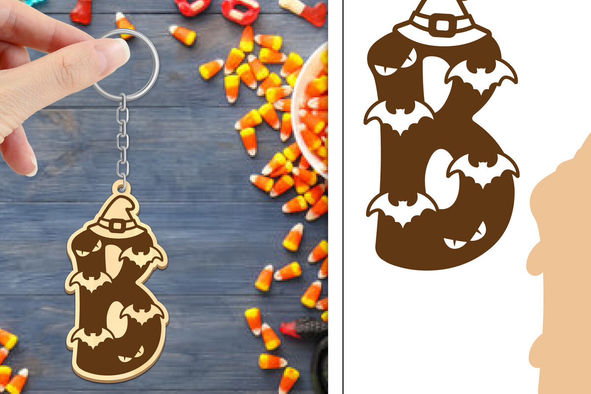 Intra απο ξύλο plywood  Χρώμα wenge 3mm-4mm πάχος - με μπρελόκ Halloween Aphabet Δίασταση 4x4 cm INTRAFABR-16840016