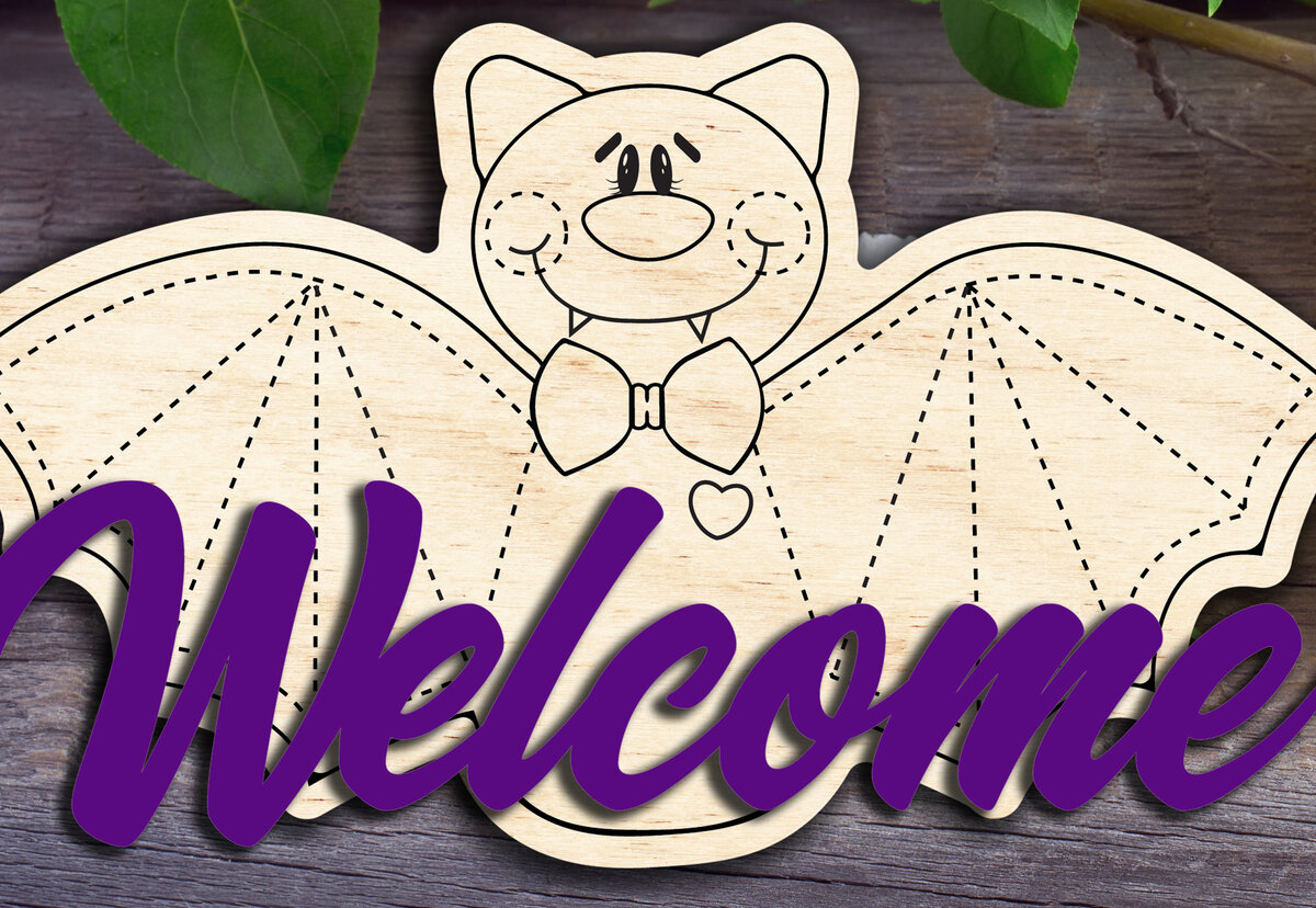 Intra απο ξύλο plywood  Χρώμα wenge 3mm-4mm πάχος - Σημάδι καλωσορίσματος αποκριών νυχτερίδας Δίασταση 20x20 cm INTRAFABR-15697946