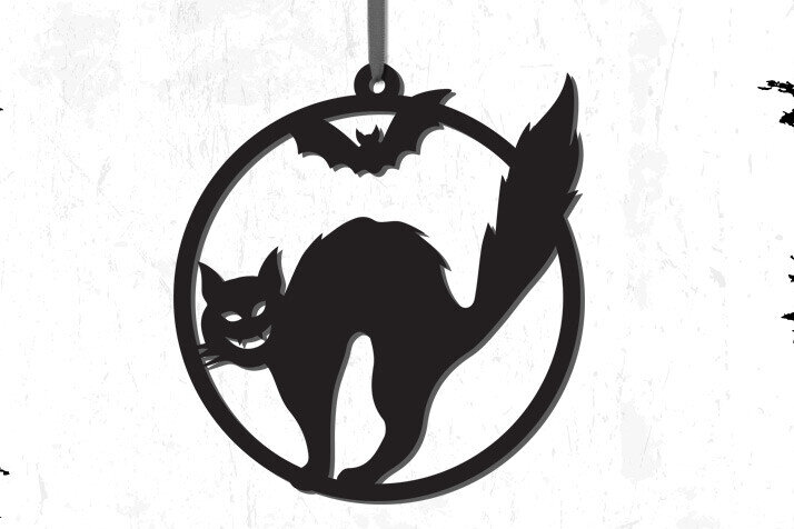 Intra απο ξύλο plywood  Χρώμα wenge 3mm-4mm πάχος - Στολίδι για το Halloween Black Cat Δίασταση 5x4 cm INTRAFABR-22481812