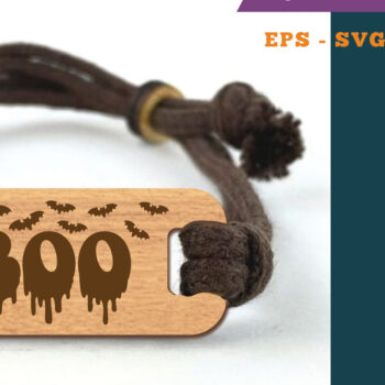 Intra απο ξύλο plywood  Χρώμα wenge 3mm-4mm πάχος - Βραχιόλι Halloween Boo 1 Δίασταση 4x4 cm INTRAFABR-17663570 - Image 1