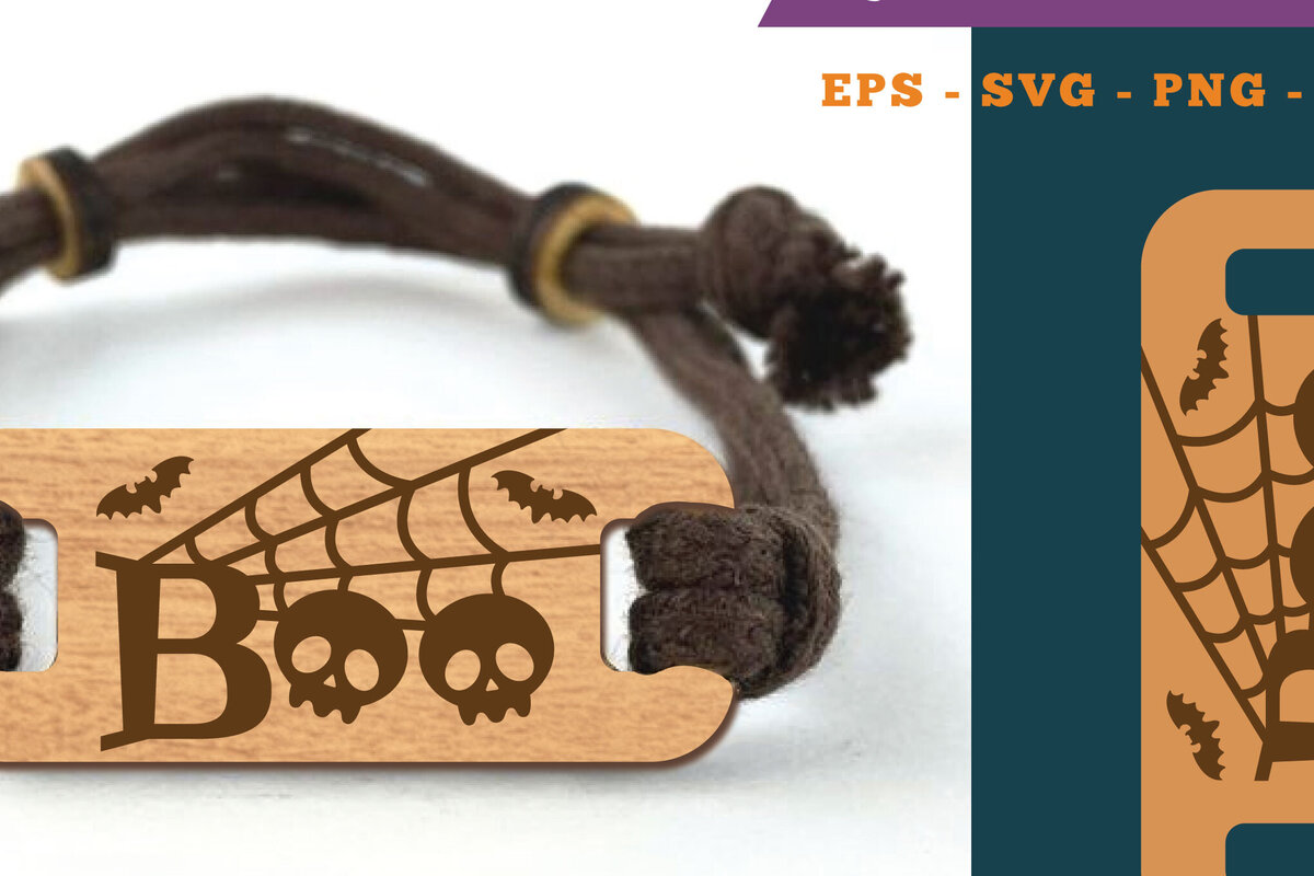 Intra απο ξύλο plywood  Χρώμα wenge 3mm-4mm πάχος - Βραχιόλι Halloween Boo 2 Δίασταση 4x4 cm INTRAFABR-17663351