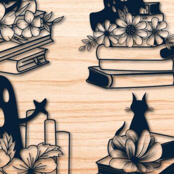 Intra απο ξύλο plywood  Χρώμα wenge 3mm-4mm πάχος - Πακέτο Halloween Book Lover Δίασταση 4x4 cm INTRAFABR-116647561 - Image 1