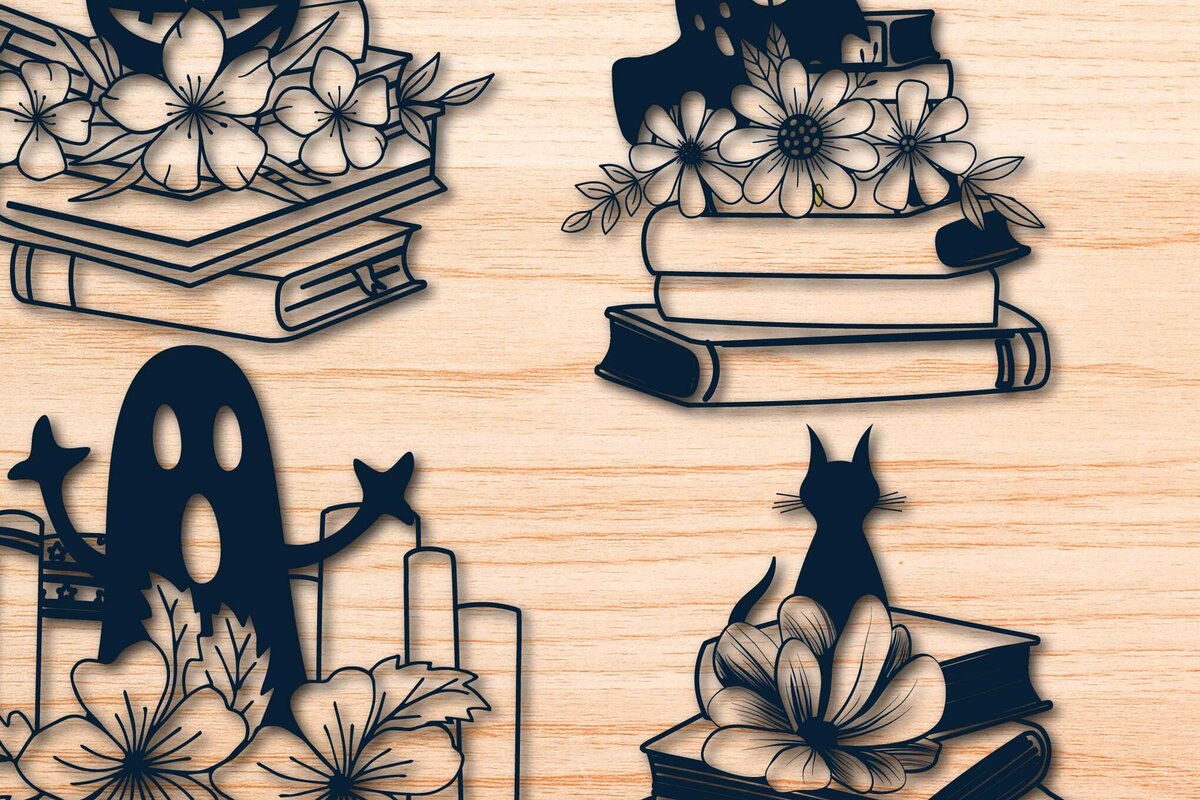 Intra απο ξύλο plywood  Χρώμα wenge 3mm-4mm πάχος - Πακέτο Halloween Book Lover Δίασταση 4x4 cm INTRAFABR-116647561