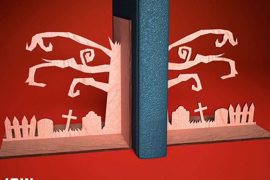 Intra απο ξύλο plywood  Χρώμα wenge 3mm-4mm πάχος - Halloween Bookend | Στοιχειωμένος Δίασταση 15x15 cm INTRAFABR-15497118