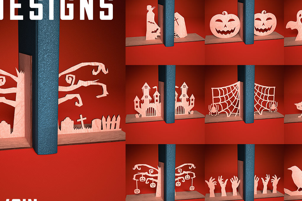 Intra απο ξύλο plywood  Χρώμα wenge 3mm-4mm πάχος - Halloween Bookend | Στοιχειωμένος Δίασταση 15x15 cm INTRAFABR-14690068