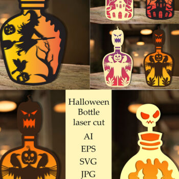 Intra απο ξύλο plywood Χρώμα wenge 3mm-4mm πάχος - Δέσμη Bottle Halloween Δίασταση 15x15 cm INTRAFABR-15097273 - Image 1