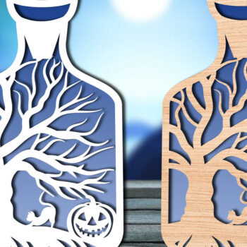 Intra απο ξύλο plywood  Χρώμα wenge 3mm-4mm πάχος - Halloween Bottle Δίασταση 15x15 cm INTRAFABR-76212235 - Image 1