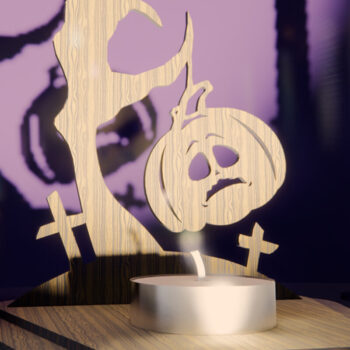 Intra απο ξύλο plywood  Χρώμα wenge 3mm-4mm πάχος - Κηροπήγιο αποκριών. 3D Pumpkin Δίασταση 15x15 cm INTRAFABR-14861664 - Image 1