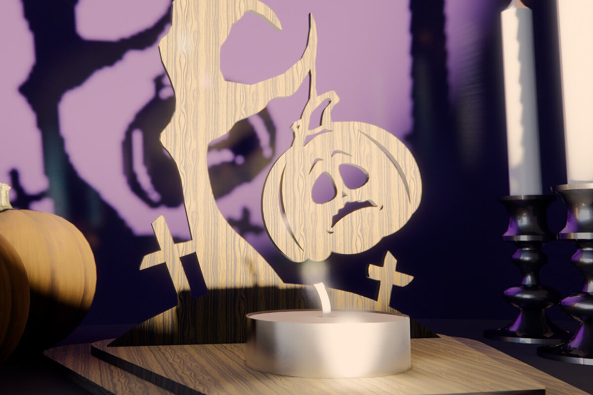 Intra απο ξύλο plywood  Χρώμα wenge 3mm-4mm πάχος - Κηροπήγιο αποκριών. 3D Pumpkin Δίασταση 15x15 cm INTRAFABR-14861664