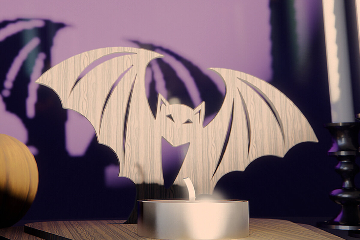 Intra απο ξύλο plywood  Χρώμα wenge 3mm-4mm πάχος - Νυχτερίδα αποκριάτικου κεριού Δίασταση 15x15 cm INTRAFABR-14859938