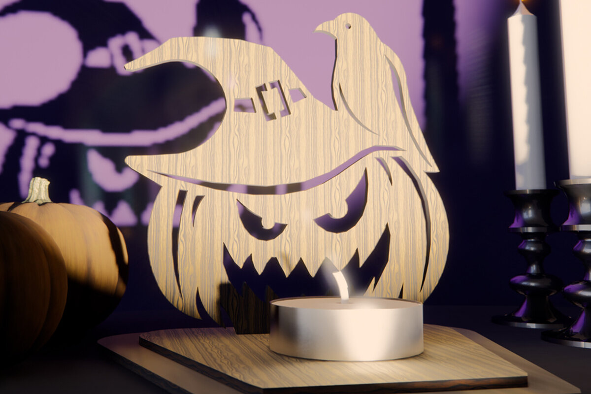 Intra απο ξύλο plywood  Χρώμα wenge 3mm-4mm πάχος - Σκιά κολοκύθας αποκριάτικου κεριού Δίασταση 15x15 cm INTRAFABR-14930746