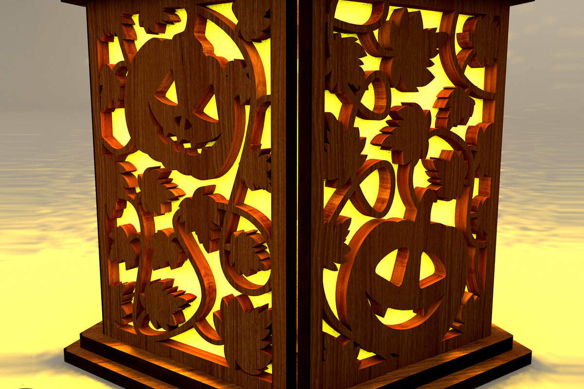 Intra απο ξύλο plywood  Χρώμα wenge 3mm-4mm πάχος - Κηροπήγα αποκριών με κολοκύθες Δίασταση 4x4 cm INTRAFABR-15246619