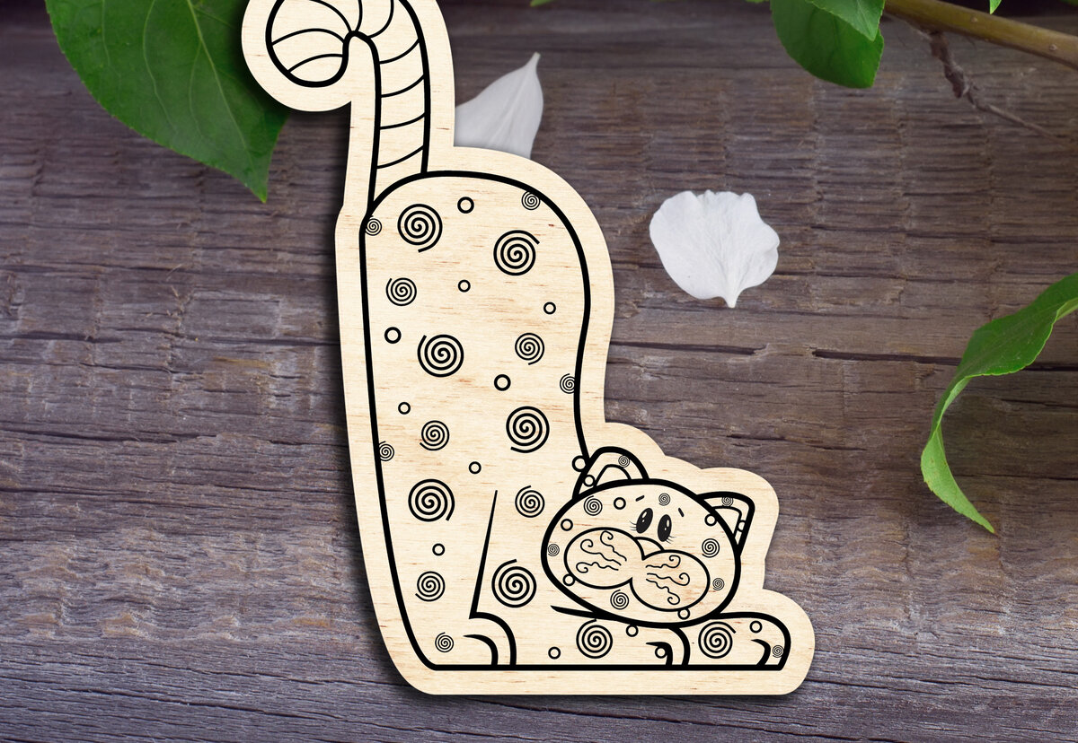 Intra απο ξύλο plywood  Χρώμα wenge 3mm-4mm πάχος - Γάτα αποκριών Δίασταση 20x20 cm INTRAFABR-21707311