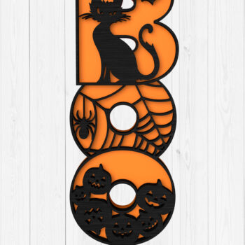 Intra απο ξύλο plywood  Χρώμα wenge 3mm-4mm πάχος - Σήμα αποκριάτικου γάτου BOO 3D Δίασταση 30x20 cm INTRAFABR-17663586 - Image 1