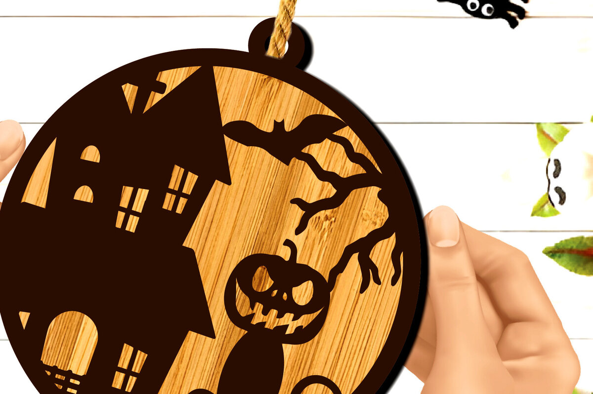 Intra απο ξύλο plywood  Χρώμα wenge 3mm-4mm πάχος - Κρεμαστό σημάδι πόρτας αποκριών γάτας Δίασταση 15x15 cm INTRAFABR-17663755