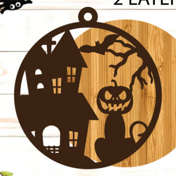 Intra απο ξύλο plywood 3mm-4mm πάχος - Κρεμαστό σημάδι πόρτας αποκριών γάτας Δίασταση 15x15 cm INTRAFABR-102913833 - Image 2