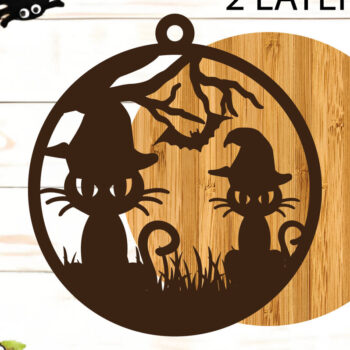 Intra απο ξύλο plywood 3mm-4mm πάχος - Κρεμαστό σημάδι γάτας αποκριών Δίασταση 15x15 cm INTRAFABR-102913842 - Image 2