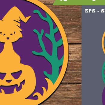 Intra απο ξύλο plywood  Χρώμα wenge 3mm-4mm πάχος - Διακόσμηση με λέιζερ αποκριάτικων γατών 1 Δίασταση 20x20 cm INTRAFABR-17664889 - Image 1