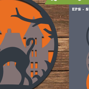 Intra απο ξύλο plywood  Χρώμα wenge 3mm-4mm πάχος - Διακόσμηση με λέιζερ αποκριάτικων γατών 2 Δίασταση 20x20 cm INTRAFABR-17663453 - Image 1