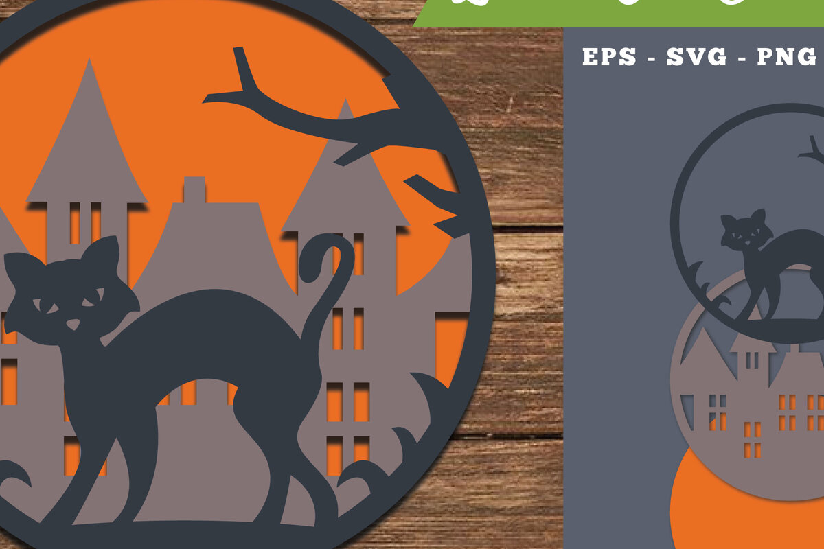 Intra απο ξύλο plywood  Χρώμα wenge 3mm-4mm πάχος - Διακόσμηση με λέιζερ αποκριάτικων γατών 2 Δίασταση 20x20 cm INTRAFABR-17663453