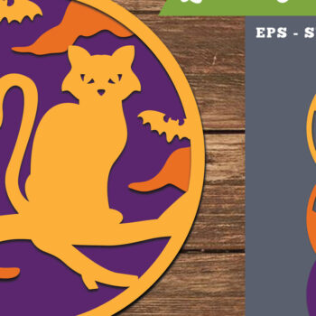 Intra απο ξύλο plywood  Χρώμα wenge 3mm-4mm πάχος - Διακόσμηση με λέιζερ αποκριάτικων γατών 5 Δίασταση 20x20 cm INTRAFABR-17664747 - Image 1