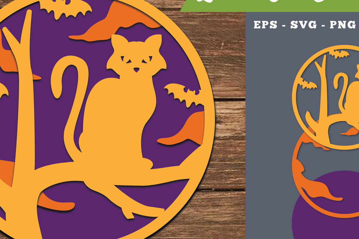 Intra απο ξύλο plywood  Χρώμα wenge 3mm-4mm πάχος - Διακόσμηση με λέιζερ αποκριάτικων γατών 5 Δίασταση 20x20 cm INTRAFABR-17664747