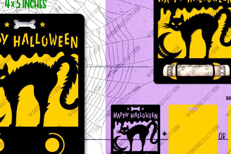 Intra απο ξύλο plywood  Χρώμα wenge 3mm-4mm πάχος - Halloween Cat Money Card , Κάτοχος Δίασταση 4x5 cm INTRAFABR-17666036