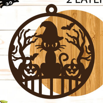 Intra απο ξύλο plywood  Χρώμα wenge 3mm-4mm πάχος - Στρογγυλό κρεμαστό σημάδι γάτας αποκριών Δίασταση 15x15 cm INTRAFABR-16788755 - Image 2