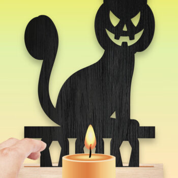 Intra απο ξύλο plywood Χρώμα wenge 3mm-4mm πάχος - Φωτιστικό τσαγιού γάτας Halloween Δίασταση 15x15 cm INTRAFABR-75645329 - Image 2