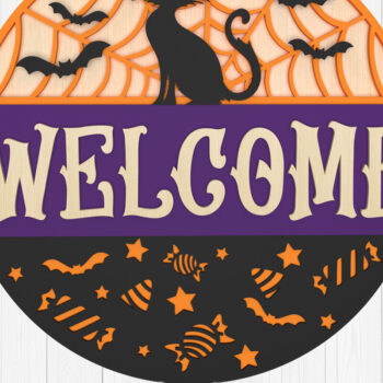 Intra απο ξύλο plywood Χρώμα wenge 3mm-4mm πάχος - Αποκριάτικη γάτα καλωσορίσματος σημάδι λέιζερ Δίασταση 6x6 cm INTRAFABR-16783964 - Image 1