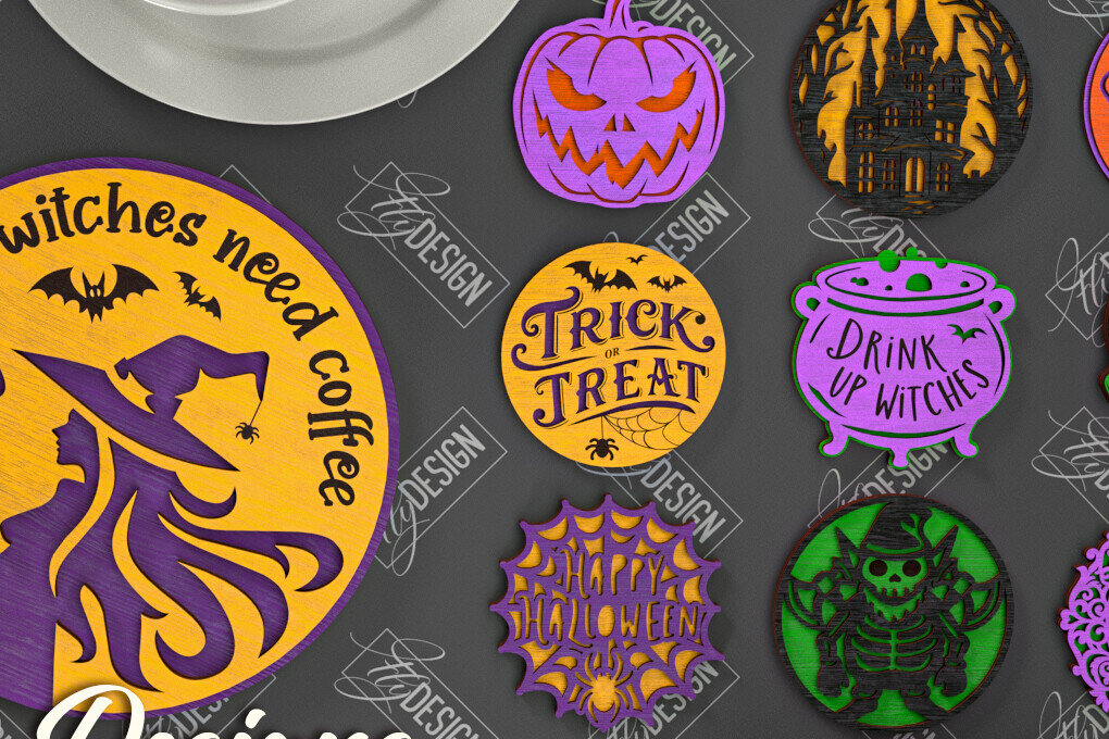 Intra απο ξύλο plywood  Χρώμα wenge 3mm-4mm πάχος - Πακέτο σουβέρ για Halloween | Σουβέρ Κυπέλλου Δίασταση 15x15 cm INTRAFABR-36777867