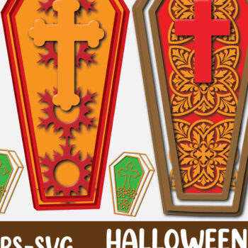 Intra απο ξύλο plywood Χρώμα wenge 3mm-4mm πάχος - Δέσμη με κομμένο λέιζερ 3D Halloween Coffin Δίασταση 15x15 cm INTRAFABR-21567813 - Image 1