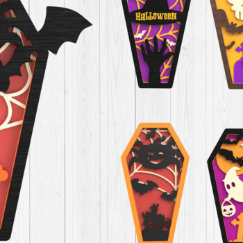 Intra απο ξύλο plywood  Χρώμα wenge 3mm-4mm πάχος - Πακέτο Halloween Coffin 3D Δίασταση 15x15 cm INTRAFABR-23806390 - Image 1