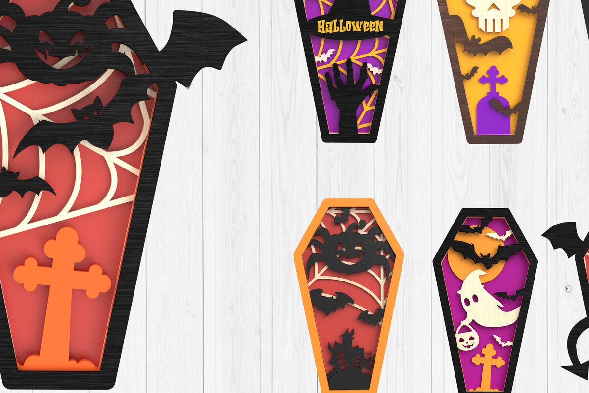 Intra απο ξύλο plywood  Χρώμα wenge 3mm-4mm πάχος - Πακέτο Halloween Coffin 3D Δίασταση 15x15 cm INTRAFABR-23806390