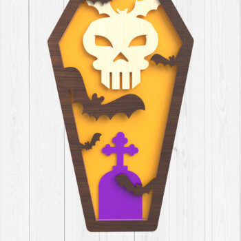 Intra απο ξύλο plywood Χρώμα wenge 3mm-4mm πάχος - Halloween Coffin 3D Δίασταση 15x15 cm INTRAFABR-23625956 - Image 1