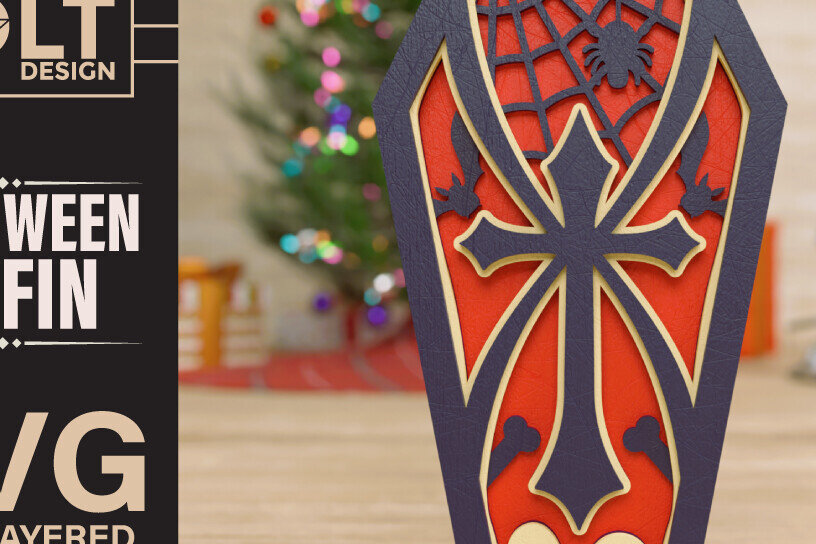 Intra απο ξύλο plywood  Χρώμα wenge 3mm-4mm πάχος - πολλαπλών επιπέδων 3D Halloween Coffin Δίασταση 40x50 cm INTRAFABR-23189766