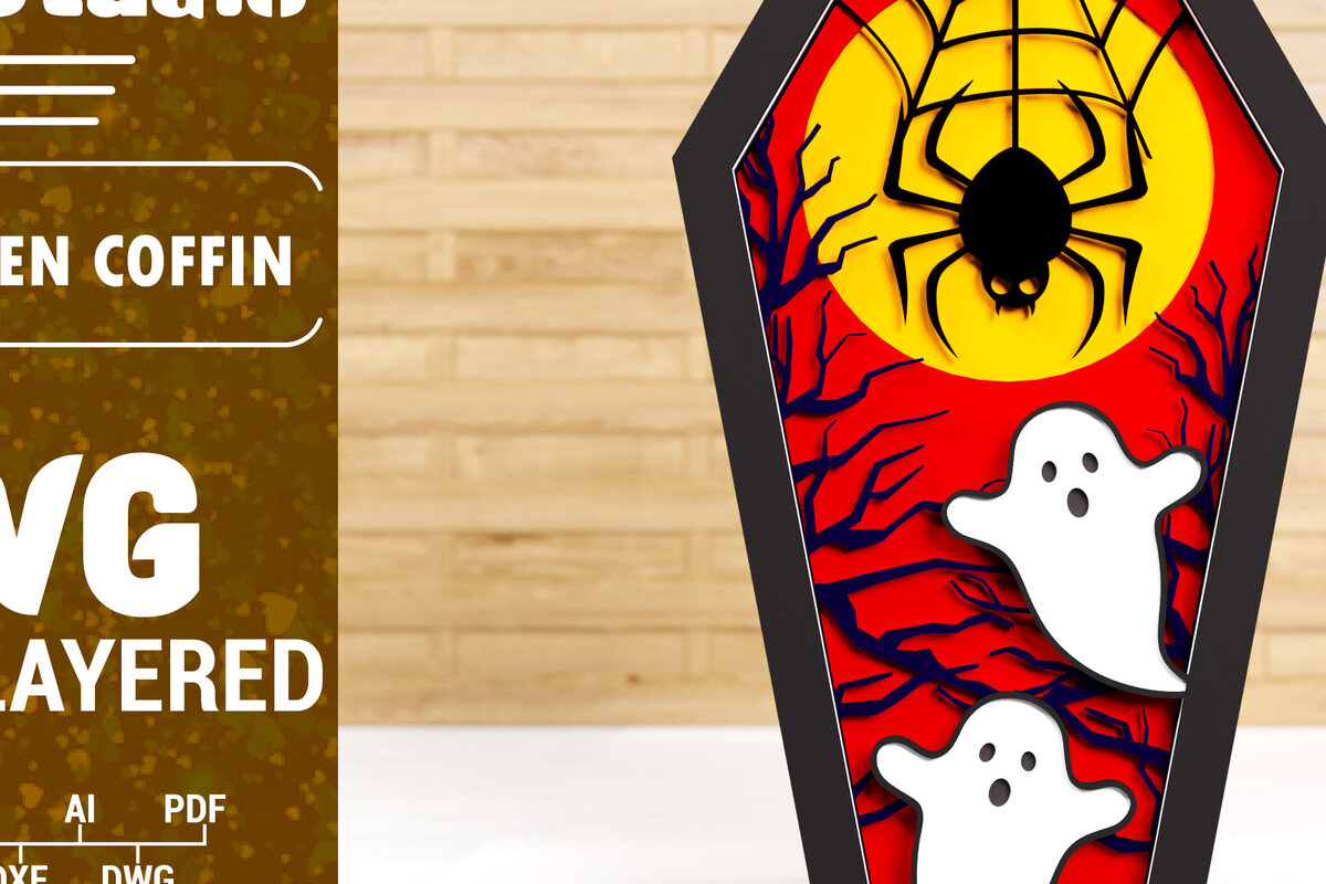 Intra απο ξύλο plywood  Χρώμα wenge 3mm-4mm πάχος - Halloween Coffin 3D Paper C Δίασταση 1500x1500 cm INTRAFABR-116916296