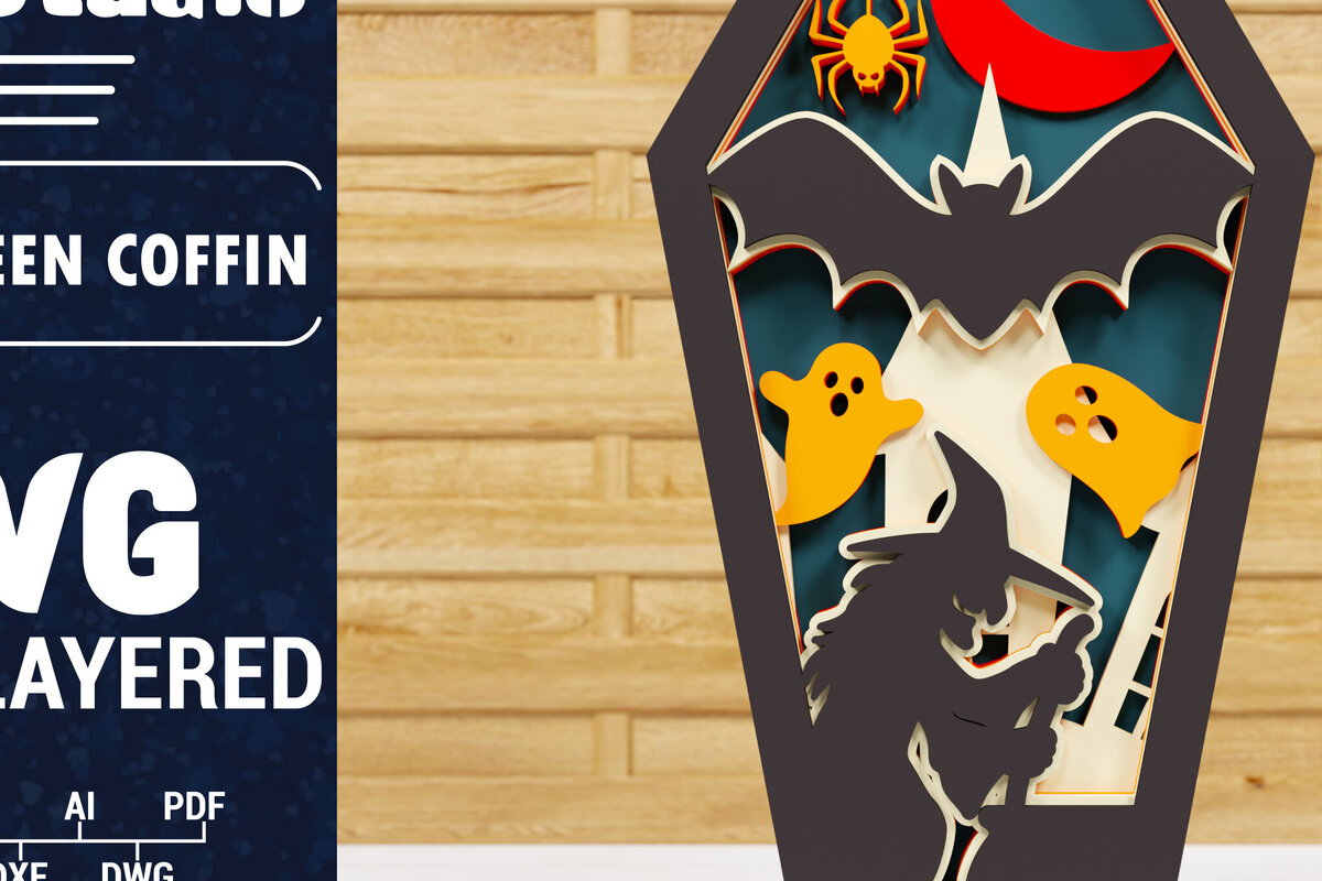 Intra απο ξύλο plywood  Χρώμα wenge 3mm-4mm πάχος - Halloween Coffin 3D Paper C Δίασταση 1500x1500 cm INTRAFABR-122881784