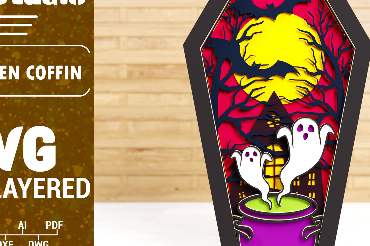 Intra απο ξύλο plywood  Χρώμα wenge 3mm-4mm πάχος - Halloween Coffin 3D Paper C Δίασταση 1500x1500 cm INTRAFABR-123141738