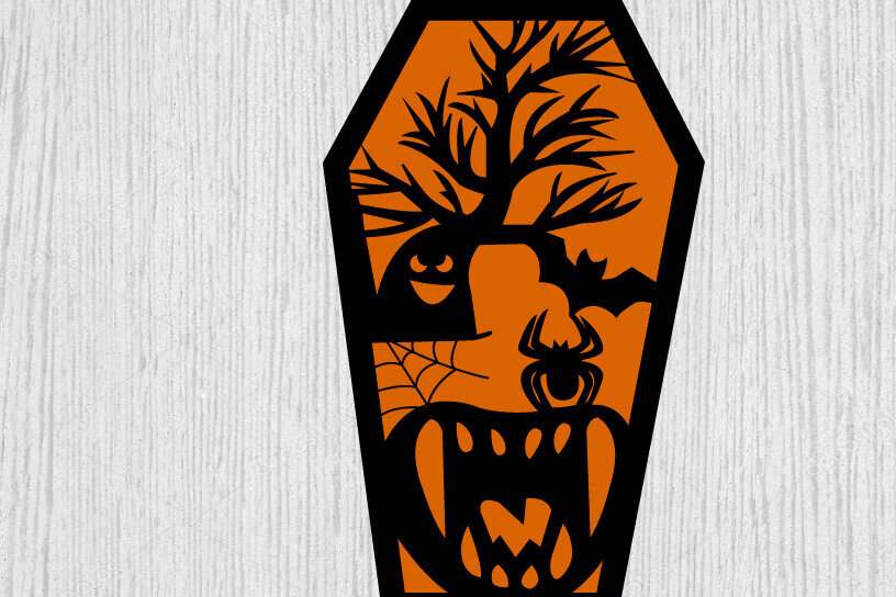 Intra απο ξύλο plywood  Χρώμα wenge 3mm-4mm πάχος - Halloween Coffins Τέχνη τοίχου Δίασταση 40x50 cm INTRAFABR-34810035