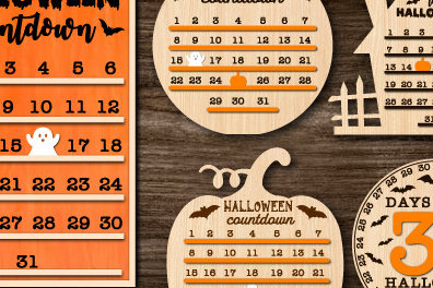 Intra απο ξύλο plywood  Χρώμα wenge 3mm-4mm πάχος - Πακέτο αποκοπής λέιζερ αντίστροφης μέτρησης για το Halloween Δίασταση 15x15 cm INTRAFABR-100052569