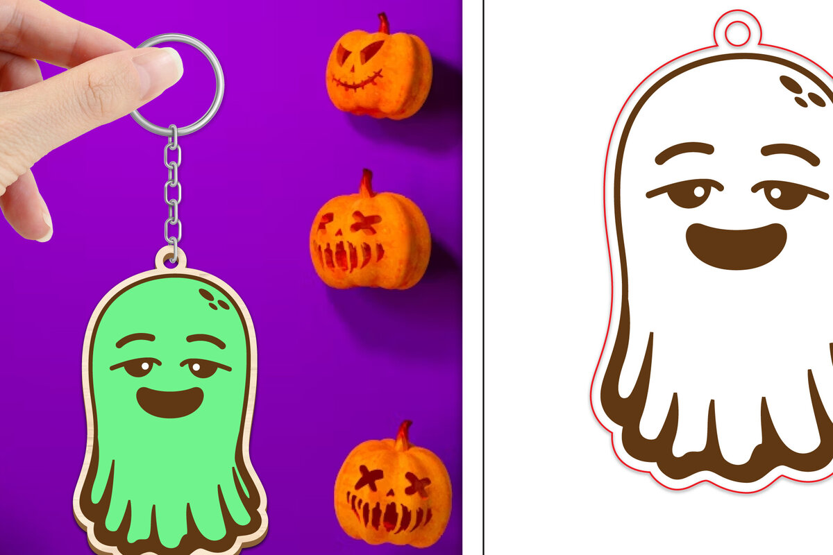 Intra απο ξύλο plywood  Χρώμα wenge 3mm-4mm πάχος - Halloween Cute Ghost Keychain Δίασταση 4x4 cm INTRAFABR-17242466