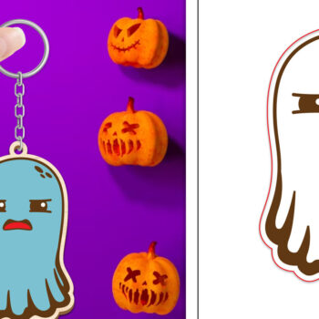 Intra απο ξύλο plywood  Χρώμα wenge 3mm-4mm πάχος - Halloween Cute Ghost Keychain Δίασταση 4x4 cm INTRAFABR-15679709 - Image 1