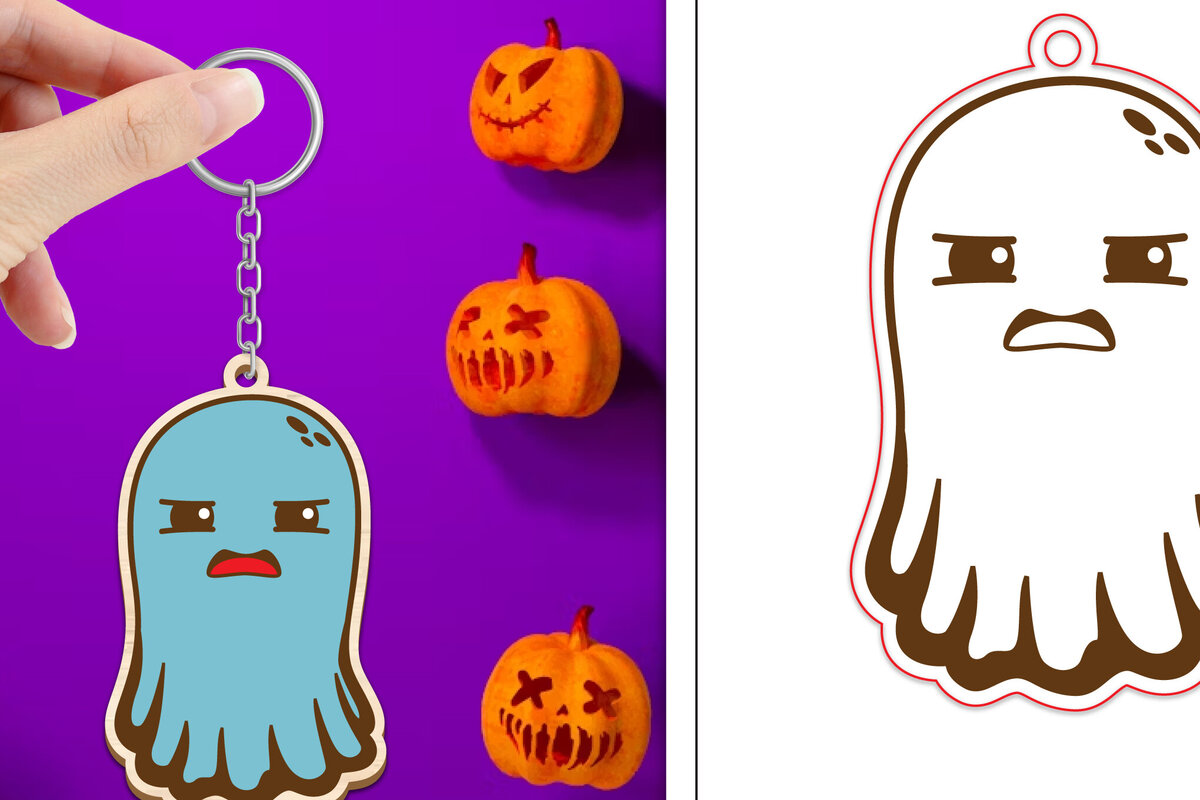 Intra απο ξύλο plywood  Χρώμα wenge 3mm-4mm πάχος - Halloween Cute Ghost Keychain Δίασταση 4x4 cm INTRAFABR-15679709