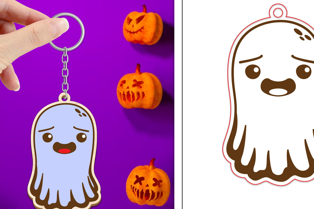 Intra απο ξύλο plywood  Χρώμα wenge 3mm-4mm πάχος - Halloween Cute Ghost Keychain Δίασταση 4x4 cm INTRAFABR-15679650