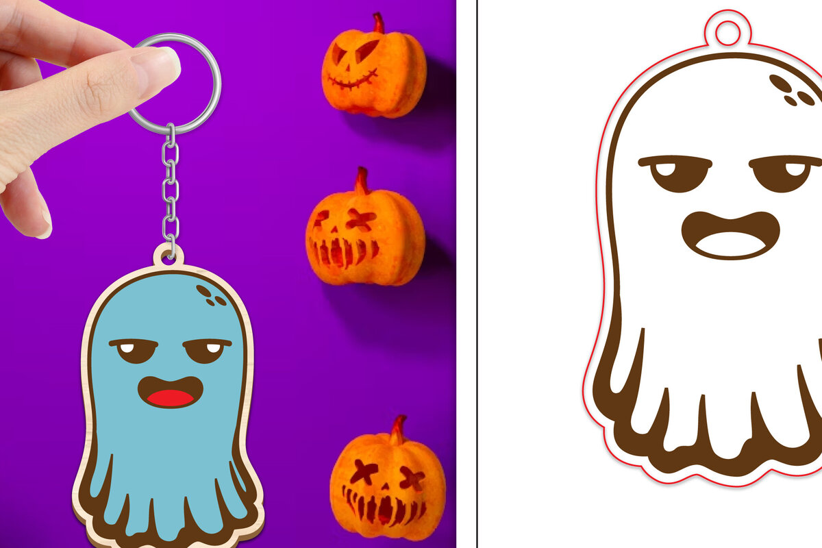 Intra απο ξύλο plywood  Χρώμα wenge 3mm-4mm πάχος - Halloween Cute Ghost Keychain Δίασταση 4x4 cm INTRAFABR-9776353
