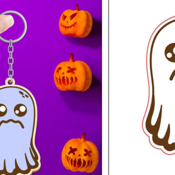 Intra απο ξύλο plywood  Χρώμα wenge 3mm-4mm πάχος - Halloween Cute Ghost Keychain Δίασταση 4x4 cm INTRAFABR-9700978 - Image 1