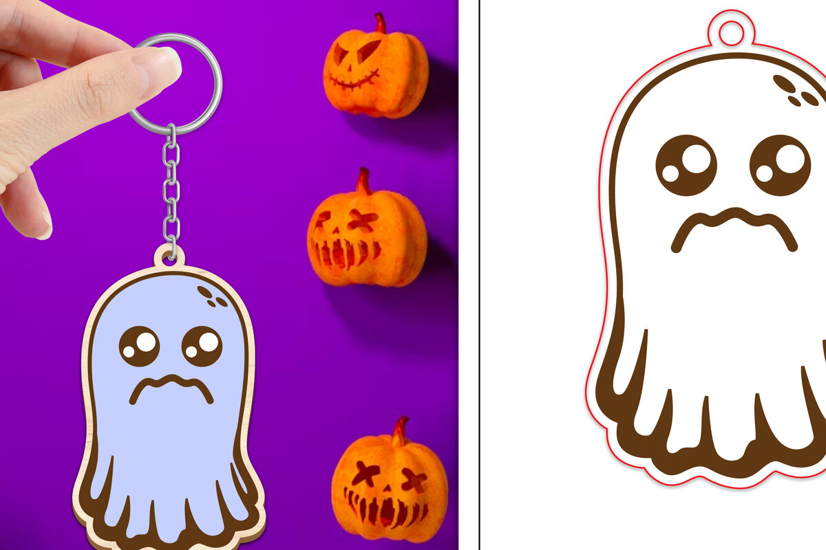 Intra απο ξύλο plywood  Χρώμα wenge 3mm-4mm πάχος - Halloween Cute Ghost Keychain Δίασταση 4x4 cm INTRAFABR-9700978